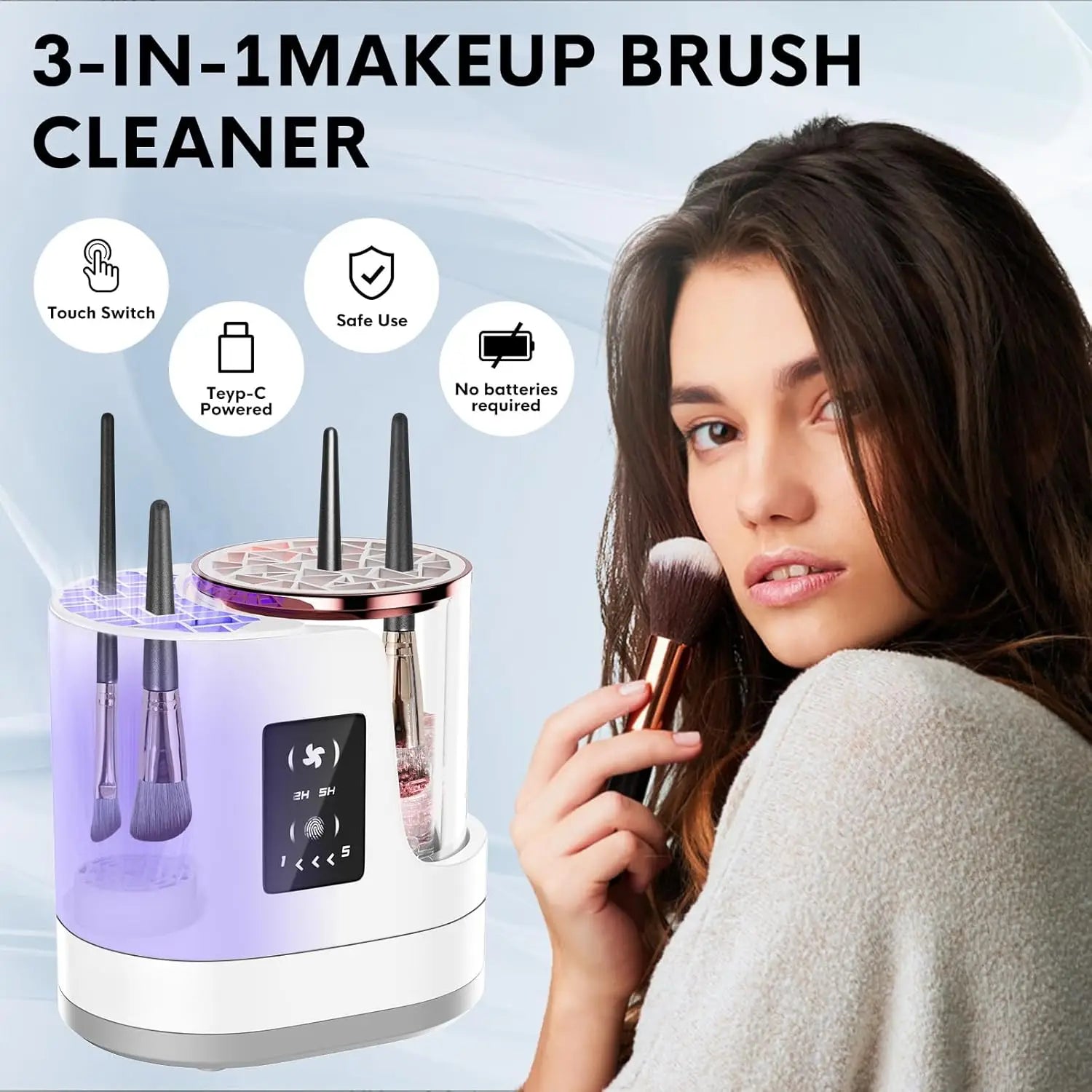 3 IN 1 Electric Makeup Brush Cleaner Machine with Makeup Brush Dryer for All Size Beauty Makeup Brush Cosmetic Tools Fast Drying