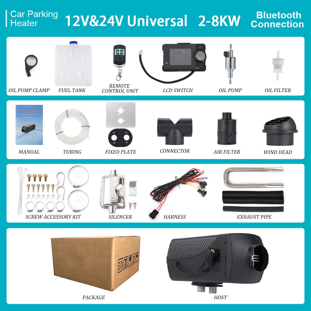 12V24V Diesel Air Heater 2/5/8KW All in One Car Heater with Remote Control for Truck Boat RV Parking Diesel Heater Accessory