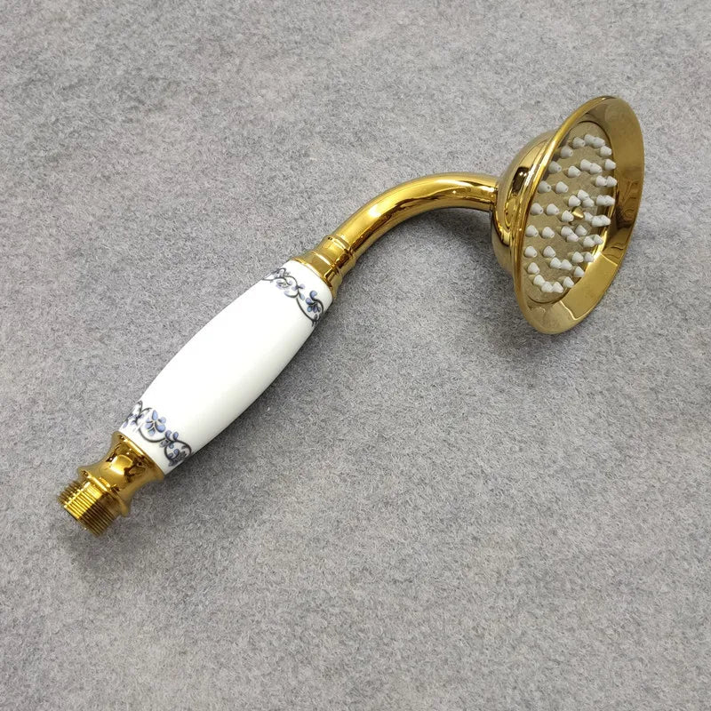 8 Inch Round Ceramic Handle Shower Head Bathroom Solid Brass Copper Rain Shower Head Waterall Hand Shower