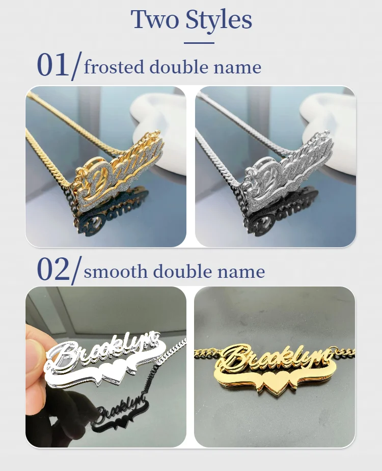 Personalized Double Name Frosted Necklace Custom Bling Name Necklace Gold Stainless Steel Jewelry For Girlfriend Mather Gift