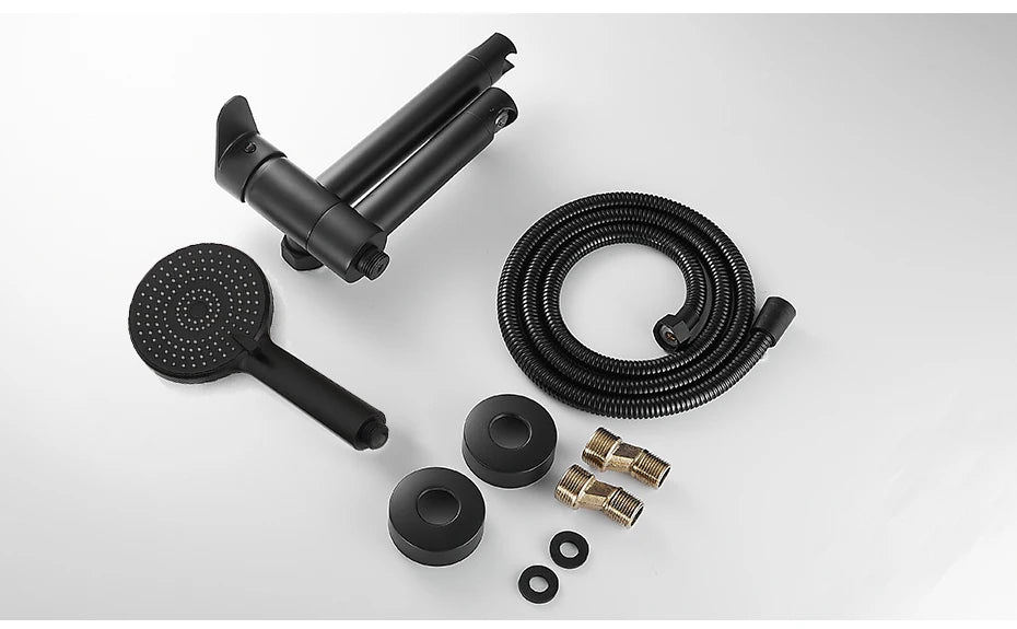 Shower Faucet Black Brass Wall Mount Bathtub Faucet Shower Square Style Handheld Single Handle Luxury Bathroom Mixer Tap 877910