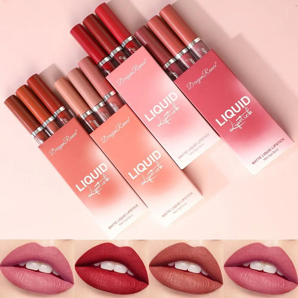 3pcs High Quality Waterproof Daily Style Lip Gloss Velvet Lip Glaze Matte Gloss Lipsticks Womens Lipstick