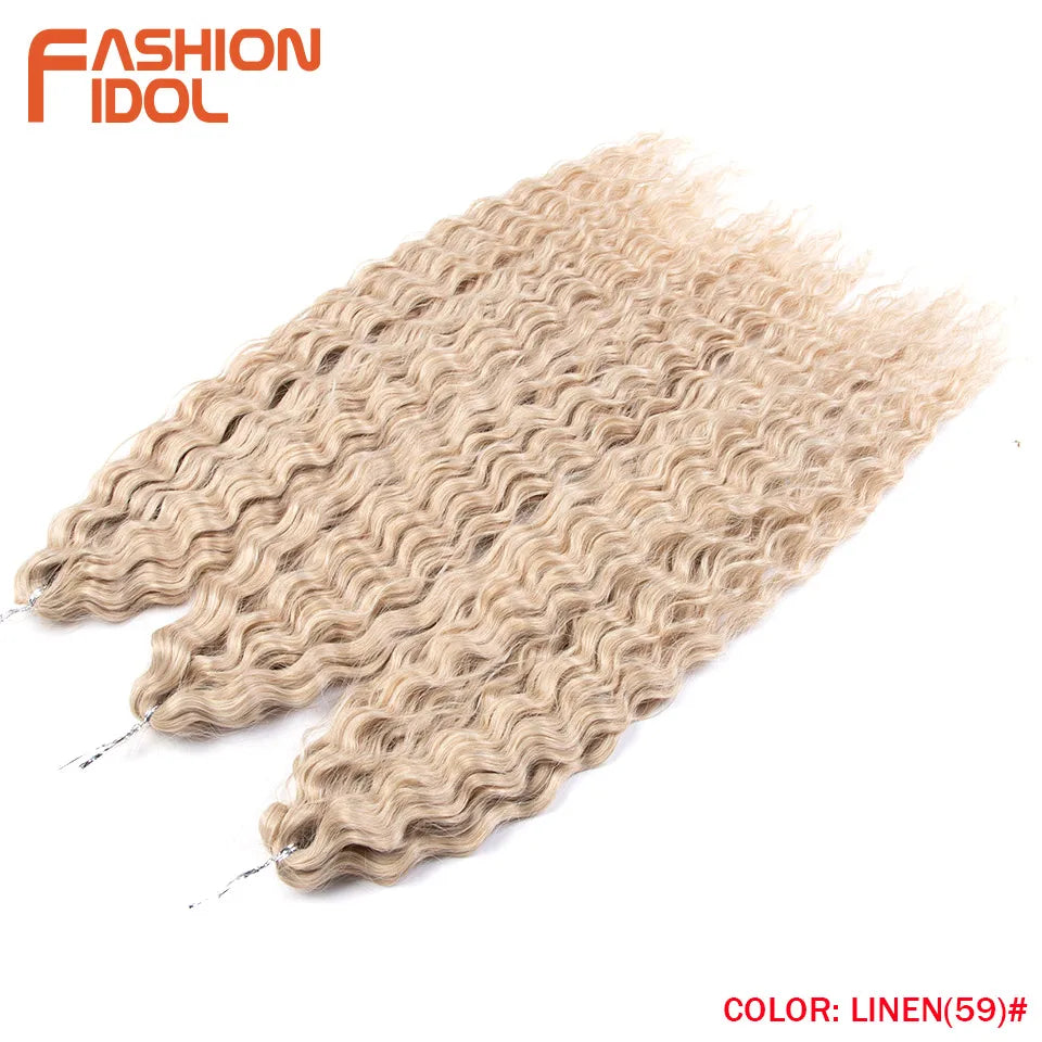 FASHION IDOL 24 Inch Ariel Hair Synthetic Crochet Curly Hair Water Wave Braid Hair Ombre Pink Deep Wave Braiding Hair Extensions