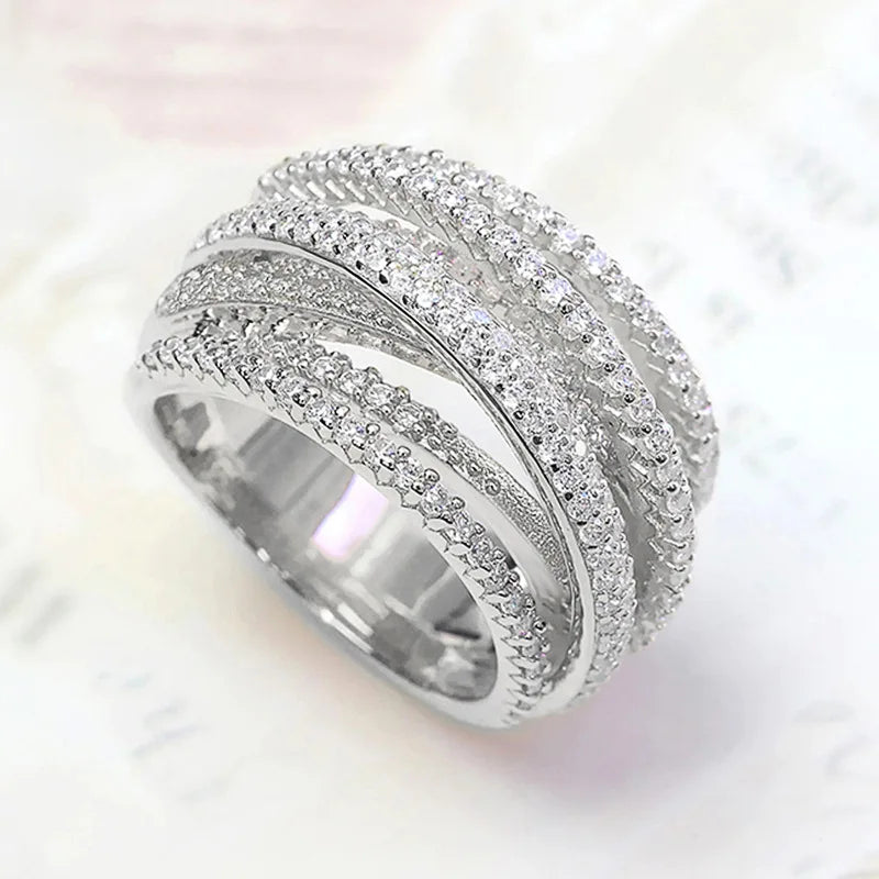 925 Sterling Silver Classic Vintage Line Wrap Zircon Ring For Women Party Luxury Fashion High Quality Fine Jewelry Hot Sales