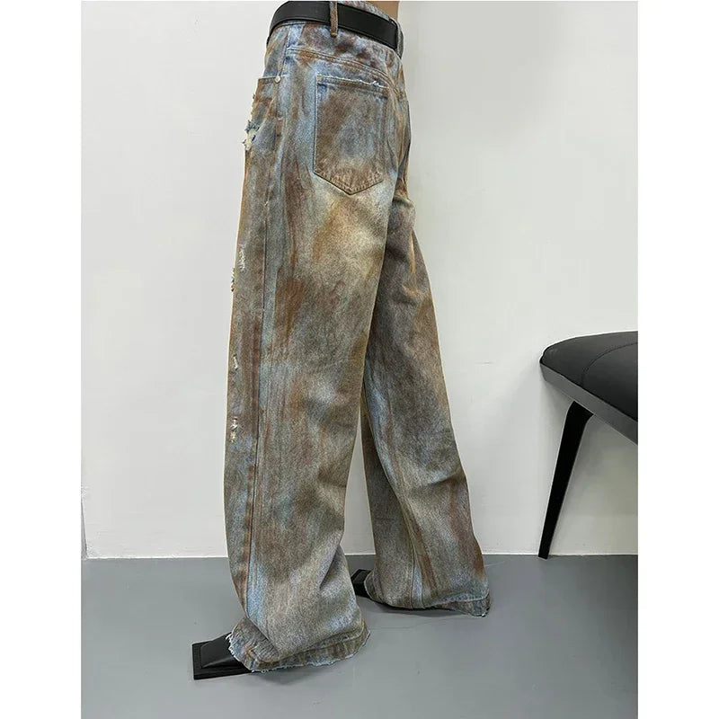 Vintage Washed Baggy Jeans Women Y2K Harajuku Streetwear Loose Wide Leg Denim Pants High Waist Retro Distressed Jeans Outfit y2k