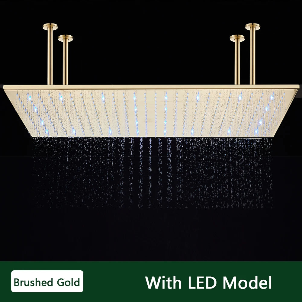 Rozin LED Matte Black Shower Head 40*80cm Large Size Rainfall Shower Heads  Ceiling Mounted with Installation Arm for Bathroom