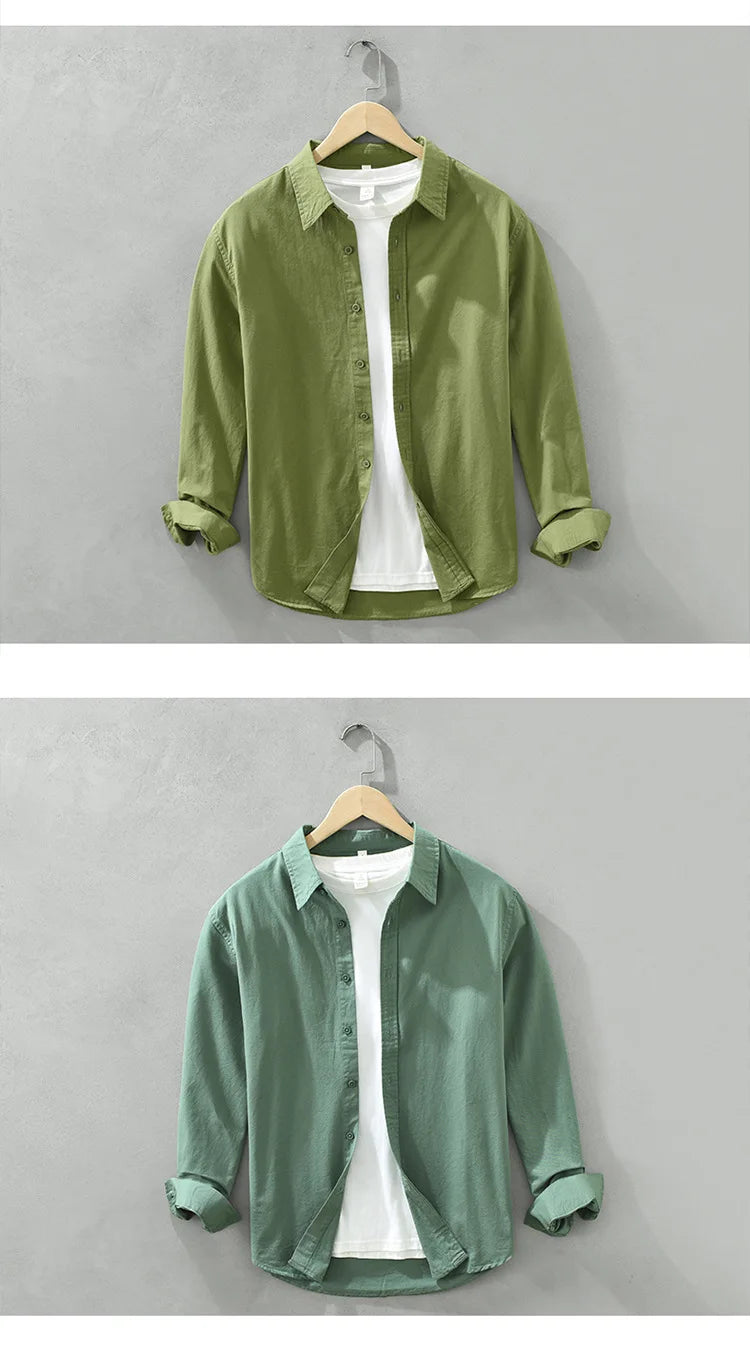 Men's Long-Sleeved Casual Shirt, Artistic Fresh Cotton Lapel Loose Shirt, Outdoor Camping Thin Coat, Cardigan Top