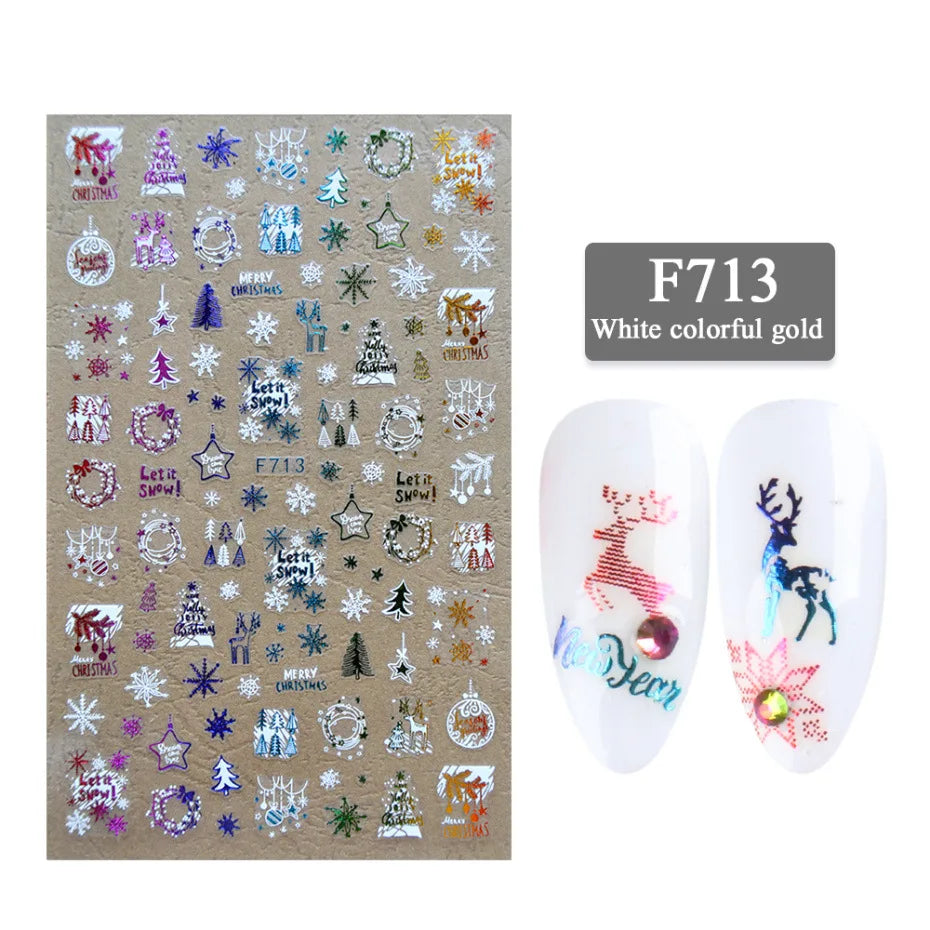 Autumn and Winter Blue Landscape Lines Flowers Birds Butterfly 3D Stickers Nail Art Decals Nail Parts Christmas Nail Stickers