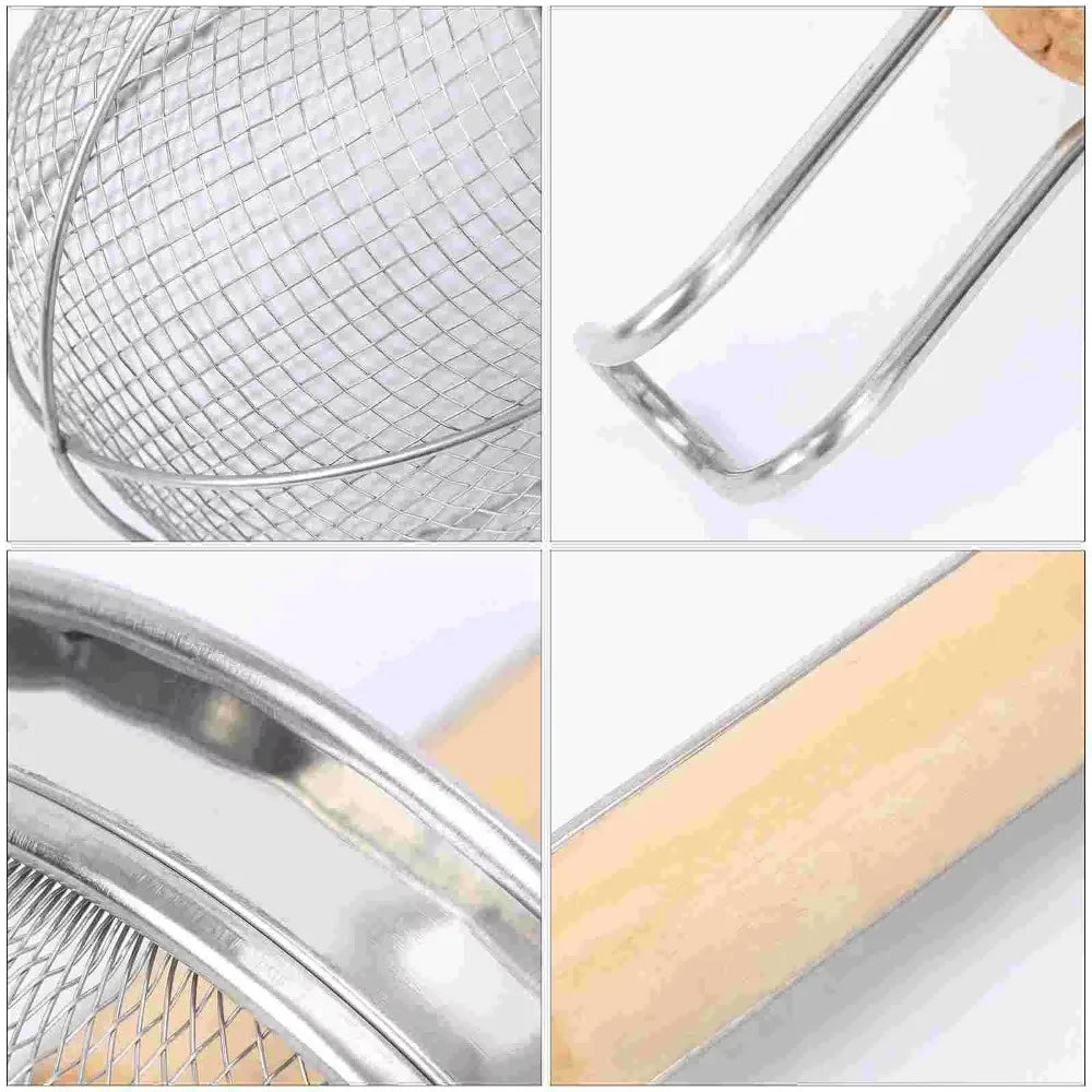 Durable Stainless Steel Noodle Funnel Wooden Handle Pasta Basket Strainer Multifunctional Fine Mesh Sieve Spoon Kitchen Gadgets