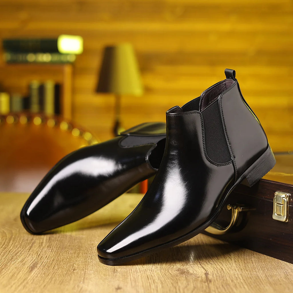 Autumn Winter Leather Chelsea Boots for Men Designer Soft-soled Business Men Dress Shoes Fashion Big Size Ankle Boots Male