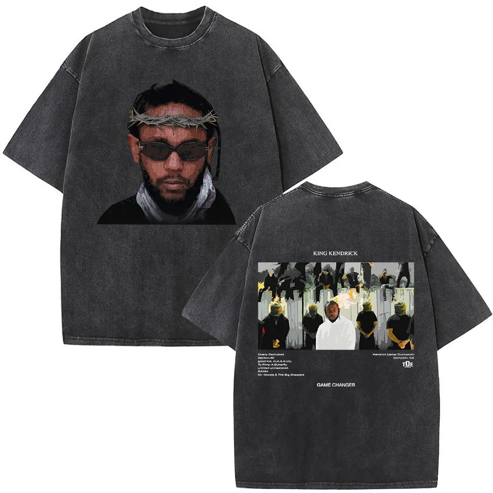 Kendrick Lamar To Pimp A Butterfly Graphic Vintage Washed T-shirts Men Fashion Hip Hop Retro Short Sleeve T Shirt Streetwear
