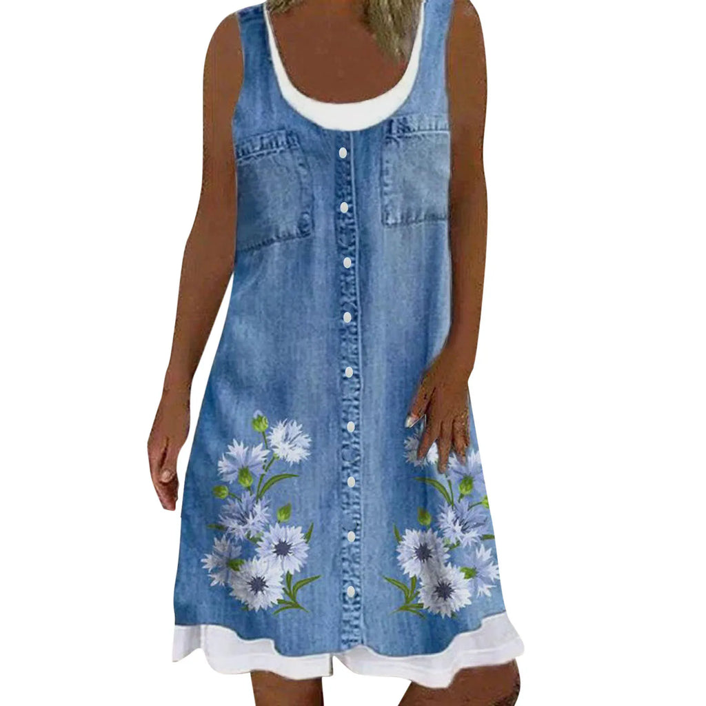 Women Summer Beach Spring Print Cute Dress Sleeveless Casual Dress летнее платье женское