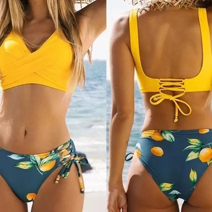 Alluring Bikini Sculpting Padded Backless Bikini Tieside Adjustable Halterneck Bikini Ruffled Beachwear Seamless Swimwear