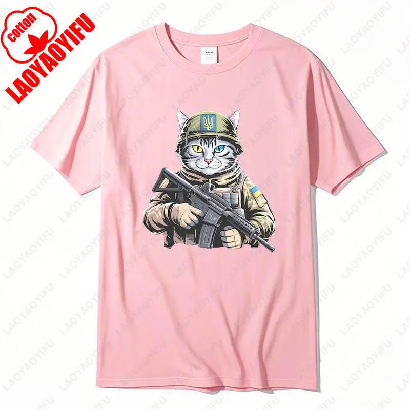 Ukraine Cat Army Uniform Zelensky Tshirt Cotton Men Woman Casual Tees Patriotic Ukrainian Gift Ukrainian Trident Streetwear Tops