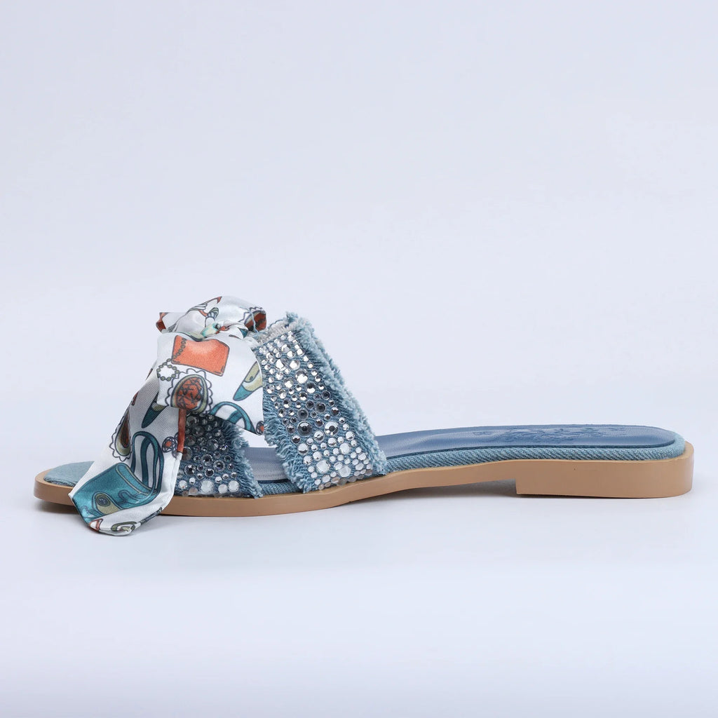 Women's Dressy Flat Rhinestone Sandals Comfortable Slip On Leather Sandals Shoes Women 2024 Luxury Brand High Quality Shoes