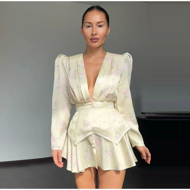 Women's White Floral Print Wide-strap Cami Dress With Waistband Fashion Satin Bodycon Mini Dresses Lady 2026 Elegant Party Robes