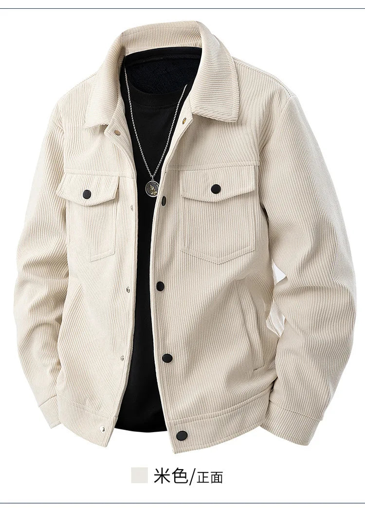 Spring and Autumn Men's Corduroy Lapel Jacket 2025 Men's New American Retro Brand Loose and Handsome Multi-pocket Cargo Jacket