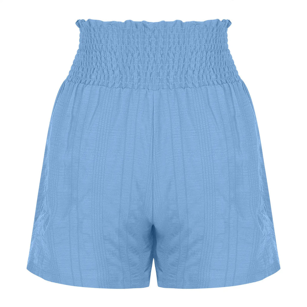 Women Casual High Waist Shorts Skirt Smocked Elastic Drawstring A-Line Flowy Short Skirt Pants Summer Solid Color Beach Skorts