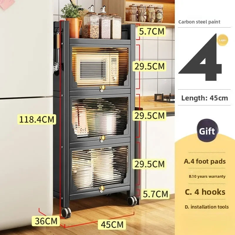 Multi-functional Kitchen Shelf Floor-to-ceiling Shelf Locker Microwave Pot Oven Cabinet Storage Rack with Cabinet Door