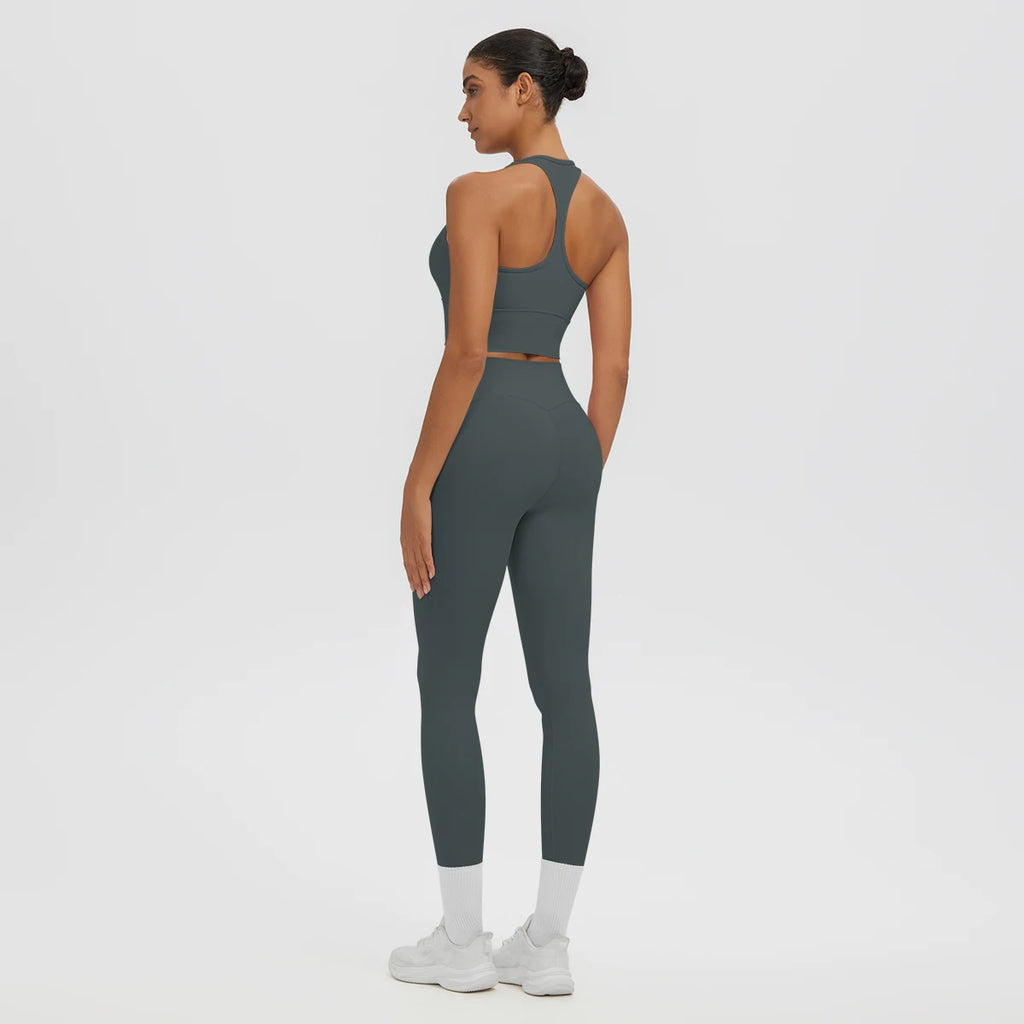 2PCS Women's Sports Pants Yoga Set Sexy Backless I-shaped Vest with Chest Pad Shock-absorbing Running Yoga Tank Top Yoga Pants