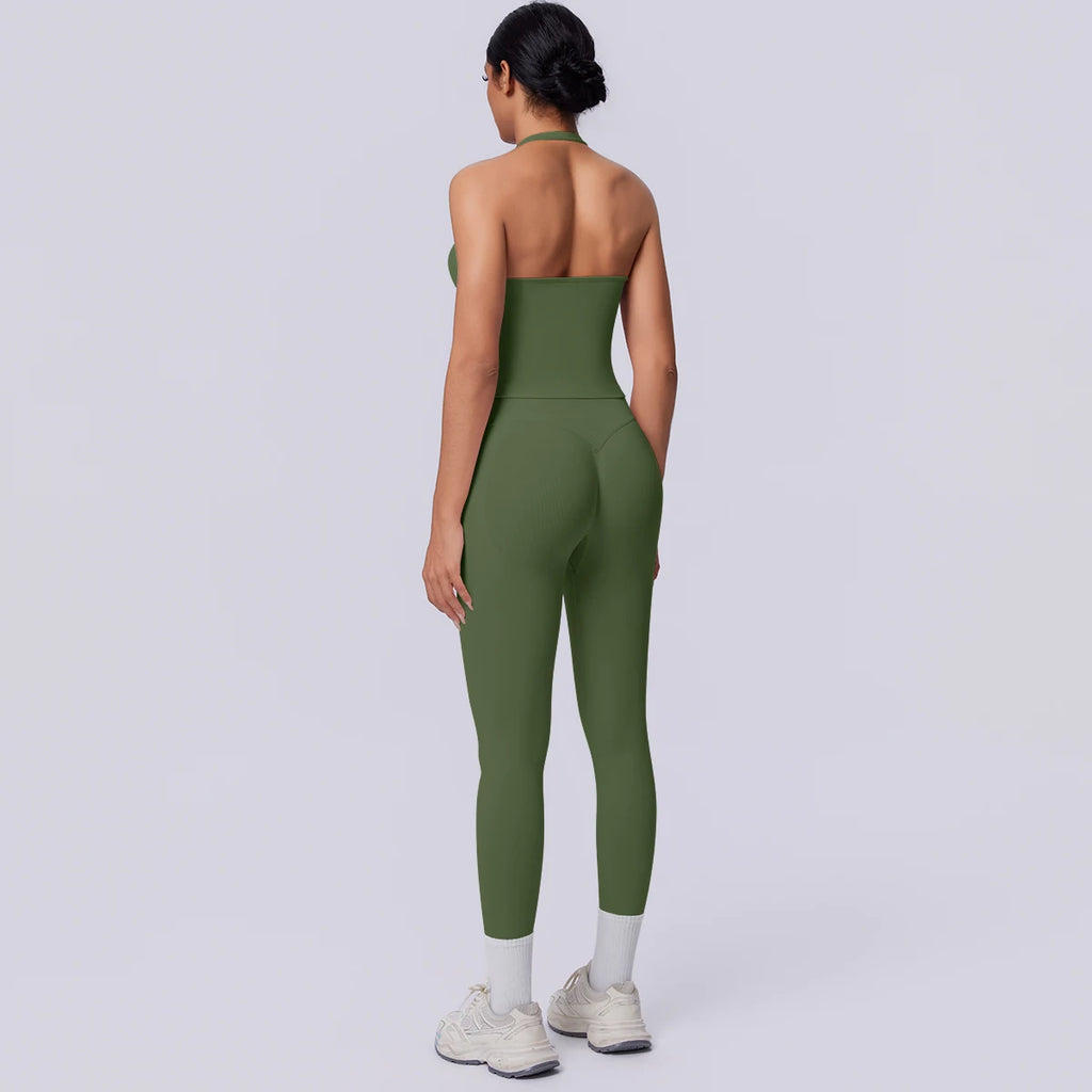 2PCS Woman Yoga Set Solid Color Sexy Fitness Top Summer Gym Workout High Stretch Female Pants Sports Fitness Clothing Yoga Set