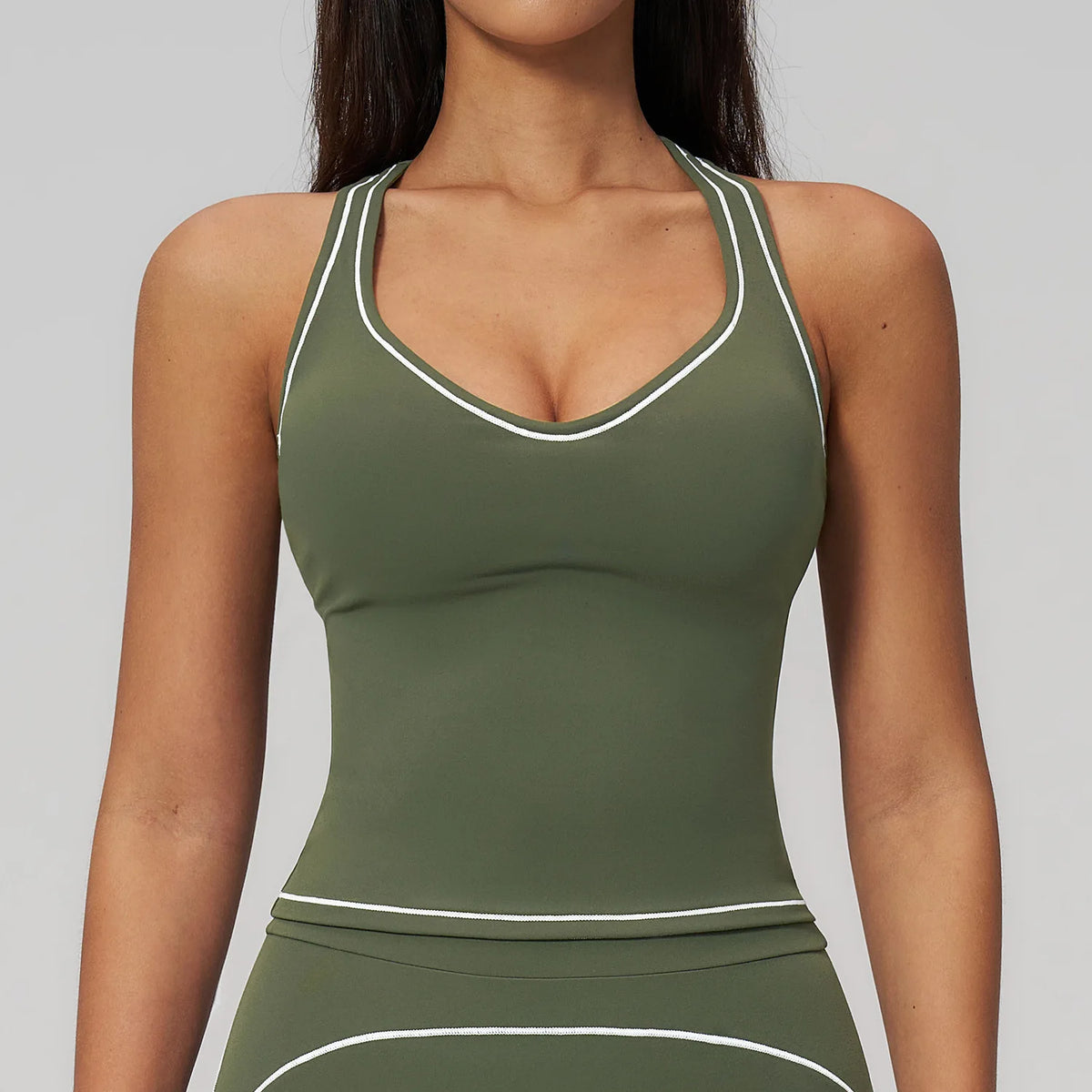 Hamidou Woman Color Blocking Yoga Tank Top Summer Gym Running Beautiful Back I-shaped Vest Gather Shockproof Workout Fitness Top