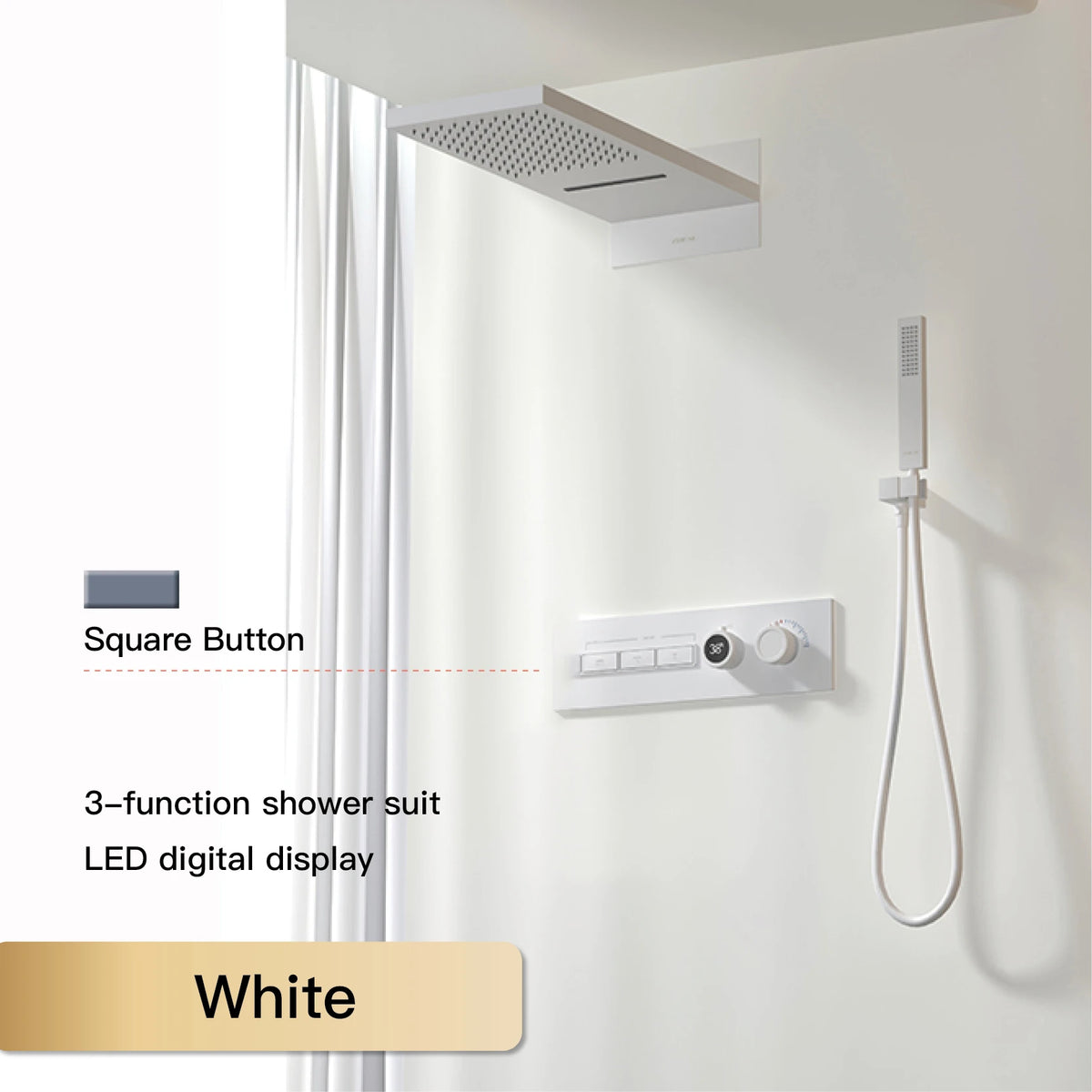Luxury Black Brass Shower System, Wall Mounted Led Digital Display, Cold Hot Dual Control, Four Function Ceiling Shower Tap