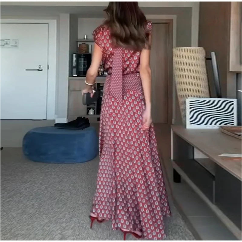 Elegant Printed Women's Vest Skirts Suit Sleeveless Top A-Line Long Skirts Lady Set 2026 Summer Autumn 2 Pieces Set Women