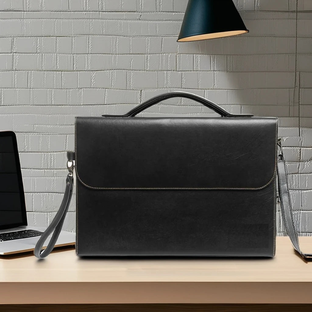 Custom Slim Genuine Leather Laptop Sleeve Button Closure Laptop Cover Notebook Holder Office Travel Document File Bag