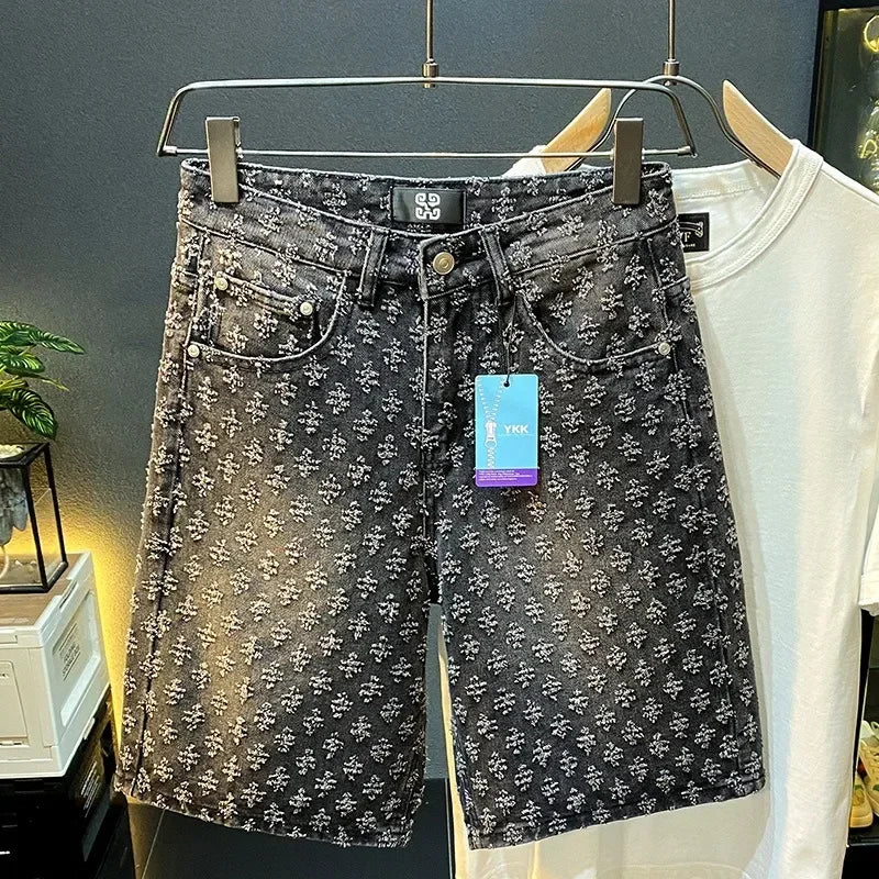 Workwear Pants, Washed Denim Shorts, Men's Denim Shorts, Designer High Street Fashion Loose Fit Fir Straight Leg Men's Shorts