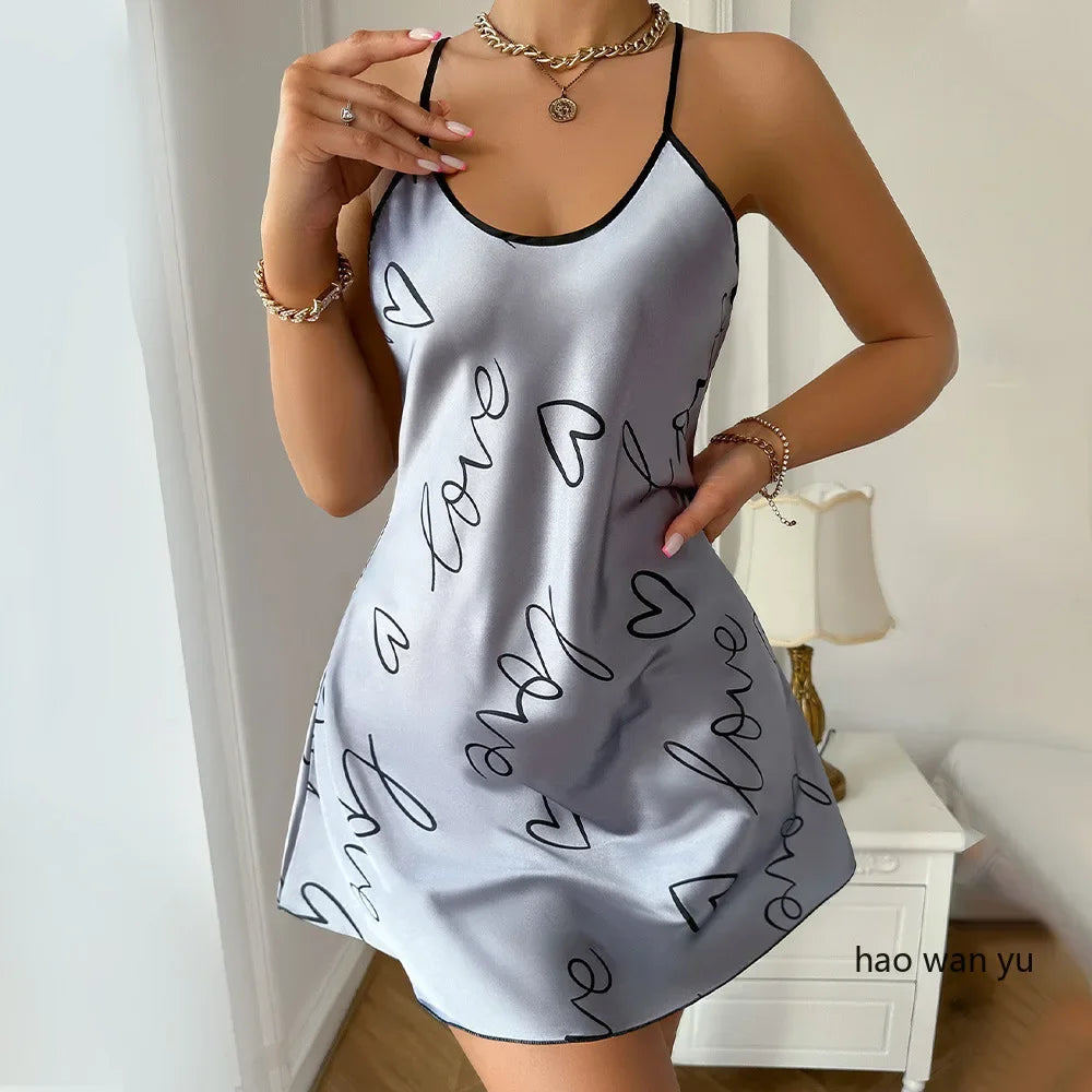 Women's Costume Sexy Short Dress Small Suspenders Printed Pure Desire Wind Girls Casual Comfortable Homewear Robe Nightgowns