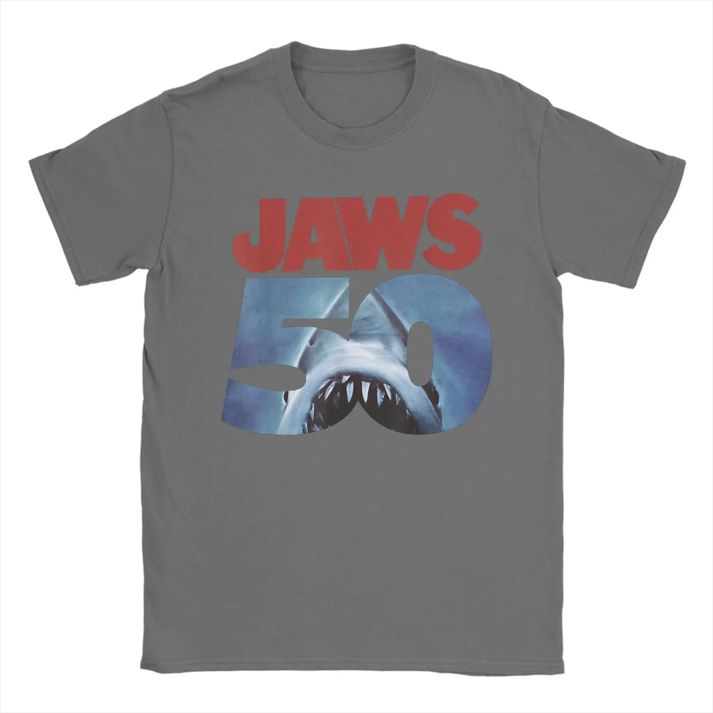 Jaws 50th Anniversary Logo Movie Graphic T Shirt Men Cotton Creative T-Shirt Round Neck  Tee Shirt Short Sleeve Tops New Arrival