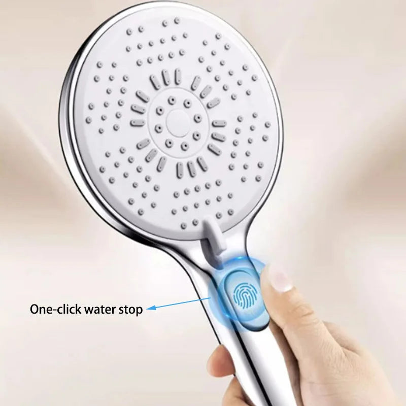 Bathroom Shower Head 5-function Large Water Output Booster Filter Handheld Shower One-button Water Stop Silicone Panel