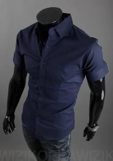 16 Colors Summer Polyester Men Solid Casual Business Shirts Men's Korean Version Slim Fit Short Sleeve Shirt 2023 New