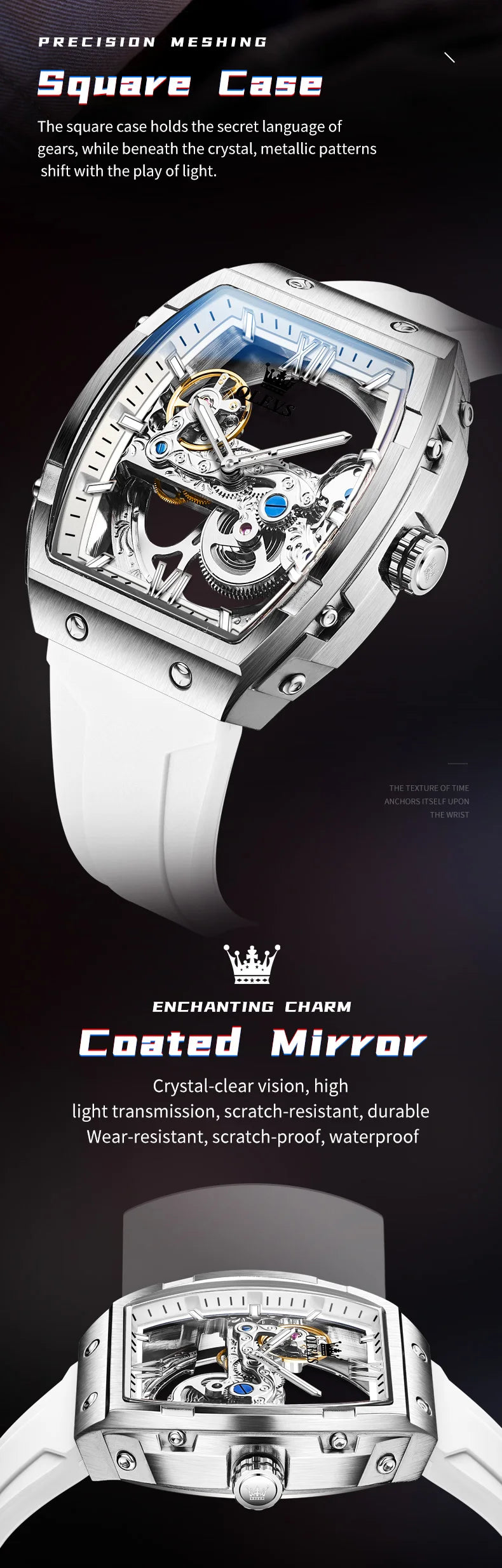 OLEVS 6779 Transparent Hollow Mechanical Men's Watches Fashion Luxury Silicone Strap Waterproof Skeleton Automatic Watch For Man
