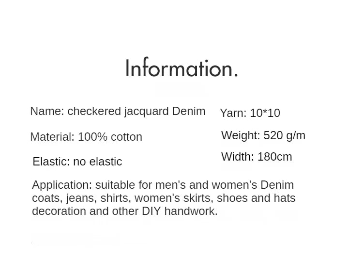 100% Cotton Jacquard Denim Fabric Plaid Jeans By The Meter for Dress Shirt Designer Clothing Sewing Washed Thickened Cloth Blue