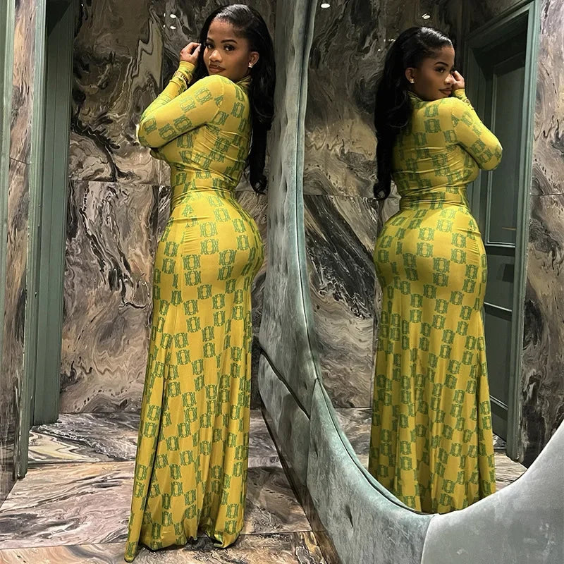 Fashionable Long Sleeve Slim Fit Print Wrap Bodycon Dress Spring Summer New Arrival Women's Clothing Cross-Border Style