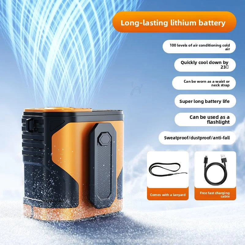 Waist-mounted electric fan with digital display, portable, suitable for outdoor travel, low noise, strong wind, neck-hanging fan