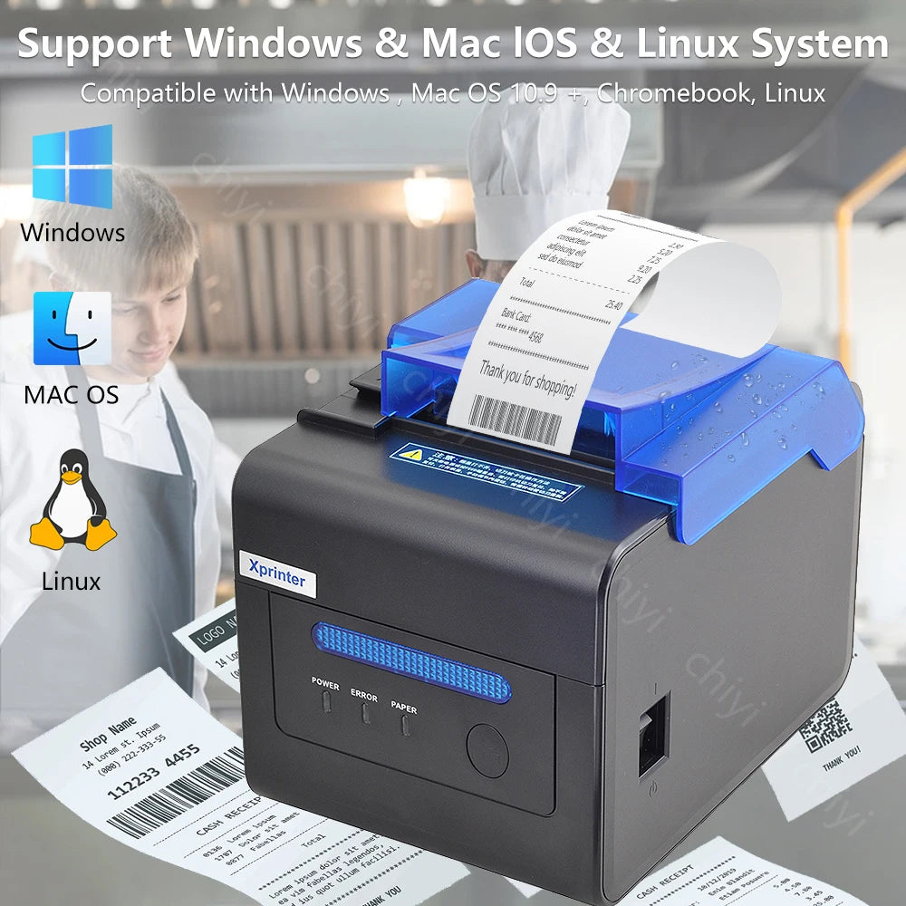Xprinter C300H USB+LAN+Serial Receipt Printer 80mm POS Printer With Alarm and Sound With Cutter POS Printer Kitchen Printer