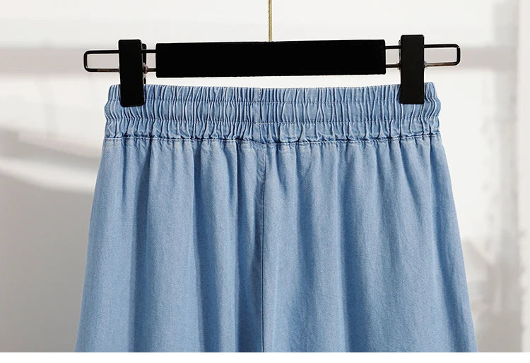 Women's Summer Slim Straight Leg Jeans Wide Leg Ice Silk Casual High Waist Trousers Cotton Polyester Blend No Ironing Needed