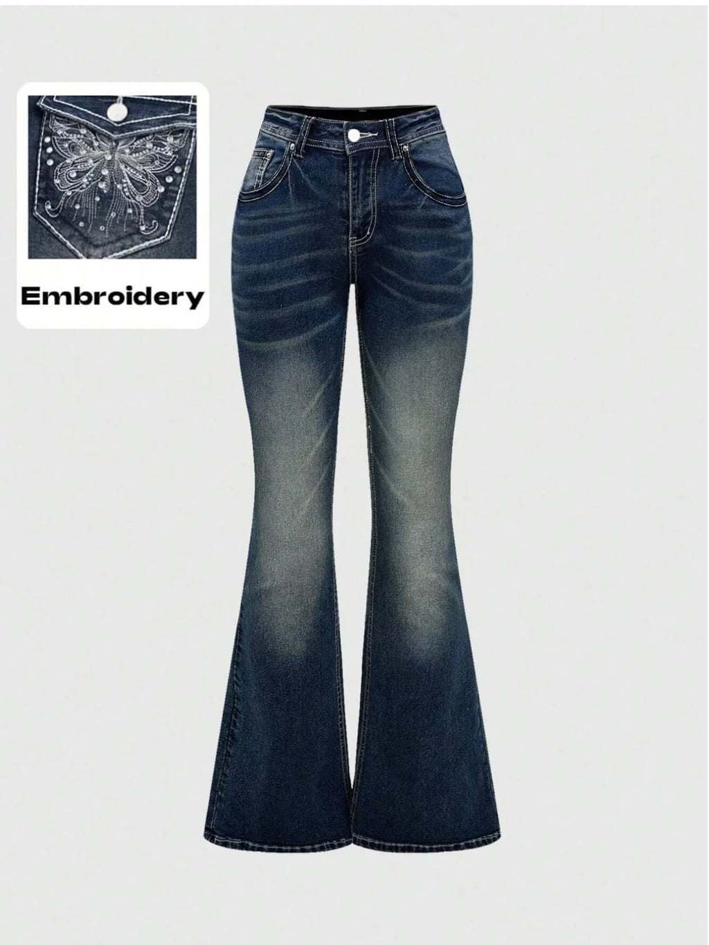 Elegant Embroidered Hot Diamond Jeans American Retro Blue Cool Girls Flare Pants Versatile High Waist Denim Pants Trendy Y2k
