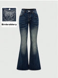 Elegant Embroidered Hot Diamond Jeans American Retro Blue Cool Girls Flare Pants Versatile High Waist Denim Pants Trendy Y2k