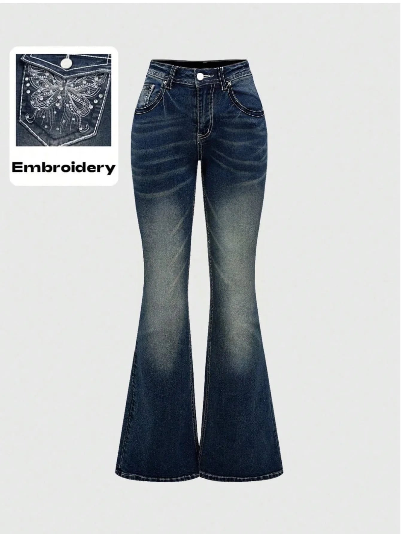 Elegant Embroidered Hot Diamond Jeans American Retro Blue Cool Girls Flare Pants Versatile High Waist Denim Pants Trendy Y2k