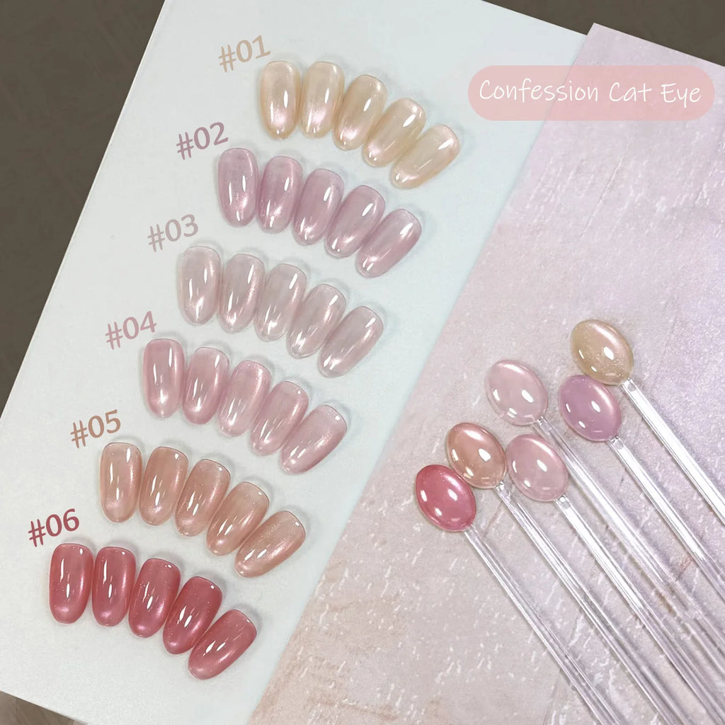 1-12pcs ZH Spring/Summer Ice Transparent Sweet Wine Glass Beads Cat Eye Nail Polish Gel New Flashy Popular Pink Nail Supplies