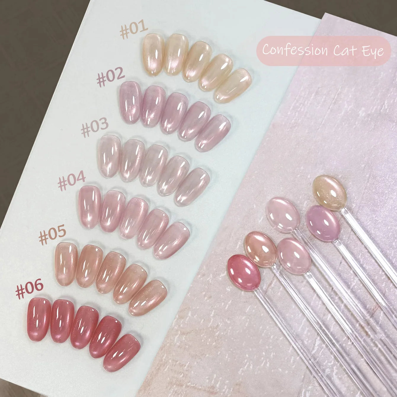 1-12pcs ZH Spring/Summer Ice Transparent Sweet Wine Glass Beads Cat Eye Nail Polish Gel New Flashy Popular Pink Nail Supplies