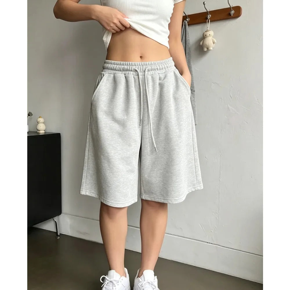 Women Comfy Lounge Wear Wide Leg Sweat Shorts Elastic Drawstring Pocket Casual Sports Daily Shorts  high waisted shorts