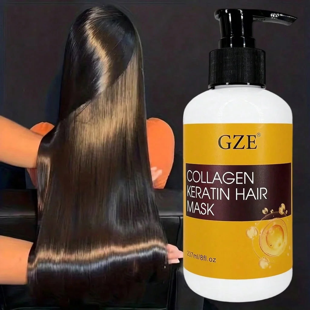 GZE Collagen Keratin Deep Repair Hair Mask for Dry Damaged Hair, Intense Nourishing Treatment, Tames Frizz, Adds Shine Softness