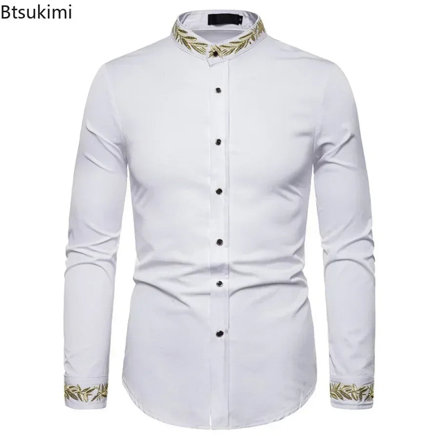 2026 Men's Summer Casual Long Sleeve Shirts Slim Fit Turn Down Collar Shirts Formal Office Business Shirts for Men Tops Big Size