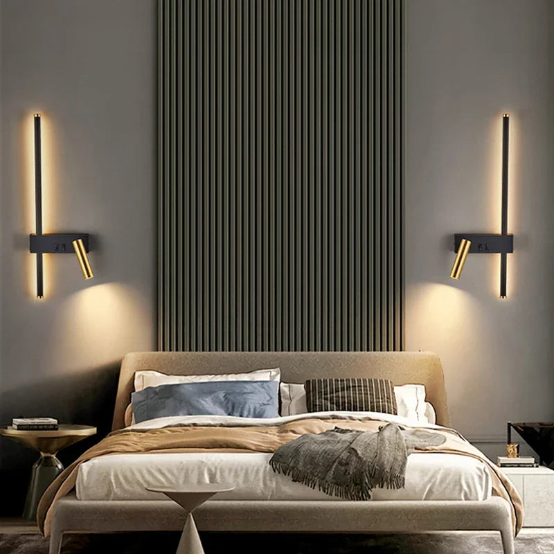 Reading and switching simple wall lamp bedroom bedside lamp Nordic 2023 master bedroom line background wall lamp