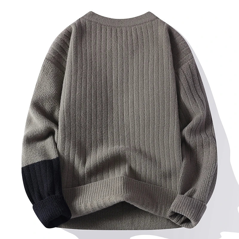 Men's Fashion stripe pattern Sweaters Autumn/Winter Loose Knittwear Men sweater youth Thick Warm patchwork pullovers Top